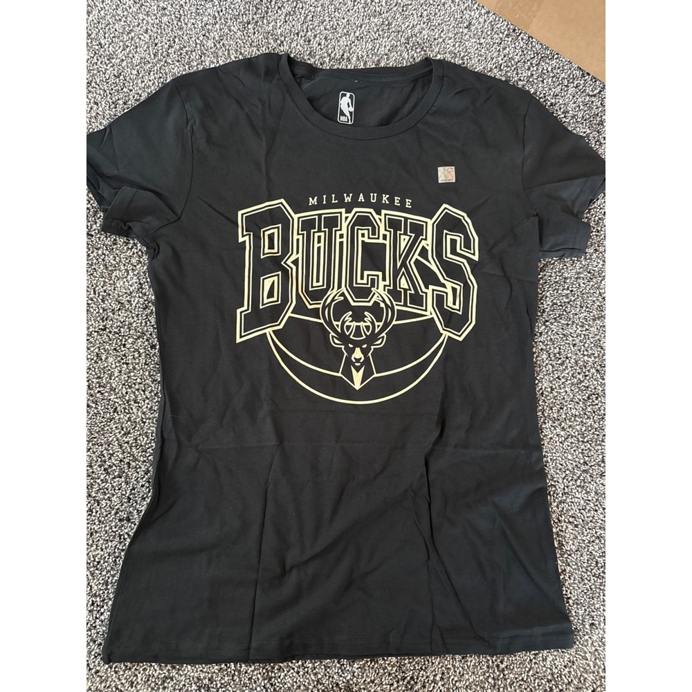 NBA Junk Food Sports Milwaukee Bucks Black Graphic Tee Womens Medium M